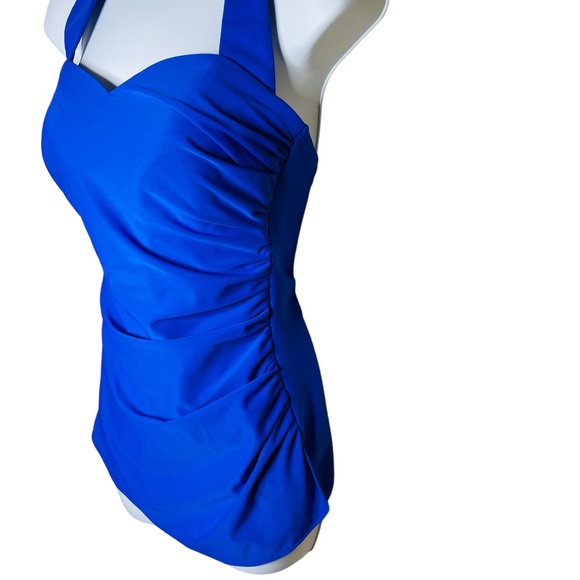 Lands End One Piece Swimsuit Blue Skirted Halter - Picture 2 of 10